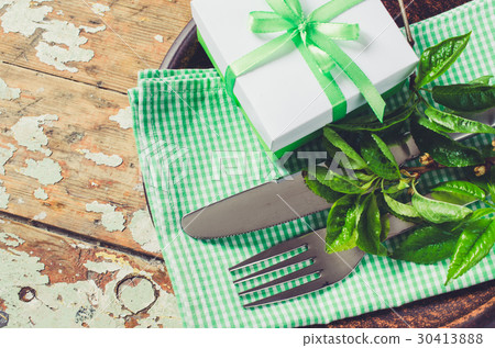 Spring Festive Table Setting in Rustic Style. 30413888