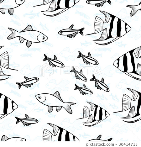 Vector Seamless Pattern with Fish Silhouettes - Stock Illustration ...