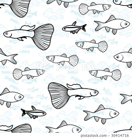 Vector Seamless Pattern with Fish Silhouettes - Stock Illustration ...