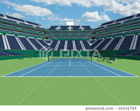 Modern hard court tennis stadium with blue seats Modern hard court tennis stadium with blue seats 30416784
