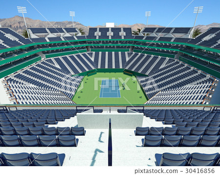 Modern hard court tennis stadium with blue seats Modern hard court tennis stadium with blue seats 30416856