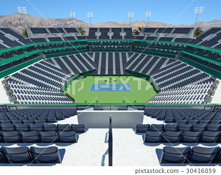 Modern hard court tennis stadium with blue seats Modern hard court tennis stadium with blue seats 30416859