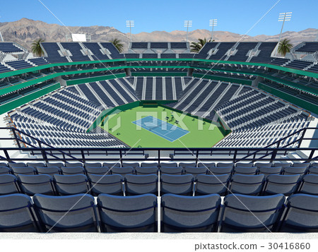Modern hard court tennis stadium with blue seats Modern hard court tennis stadium with blue seats 30416860