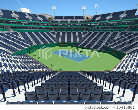 Modern hard court tennis stadium with blue seats Modern hard court tennis stadium with blue seats 30416861