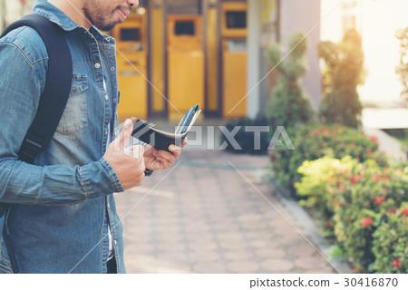 man show thumb up and show money in the wallet. 30416870