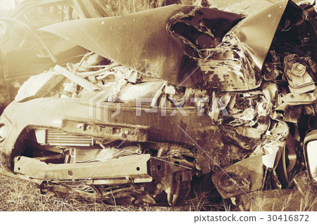Generic compact car damaged in a rollover accident 30416872