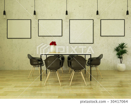 Modern beautiful dining table with black chairs 30417064