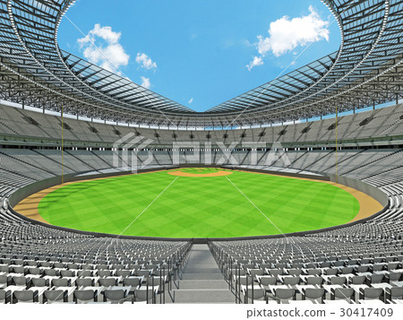 Baseball stadium with white seats and VIP boxes 30417409
