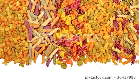 Assortment of colored uncooked italian pasta 30417996