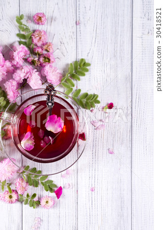 Floral frame with tea cup 30418521