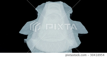 Sanitary napkin white color on black background. Sanitary napkin white color on black background. 30418954