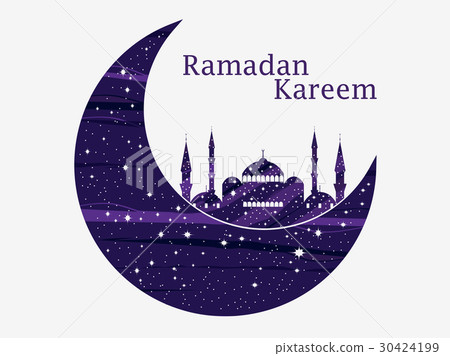 Ramadan Kareem. Mosque and a crescent. Stars, moon 30424199