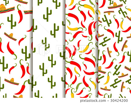 Seamless pattern with sombrero, pepper and cactus Seamless pattern with sombrero, pepper and cactus 30424200