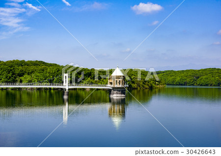 Fresh green intake tower appearing on the lake surface Sayama Lake Fresh green intake tower appearing on the lake surface Sayama Lake 30426643