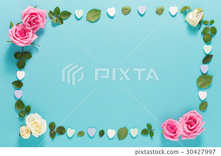 Roses and leaves top view Roses and leaves top view 30427997