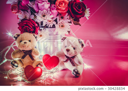 lovely couple bear and Vase of bouquet Roses 30428834