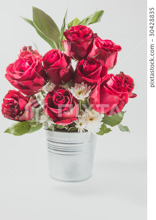 Vase of Roses bouquet on white background 30428835
