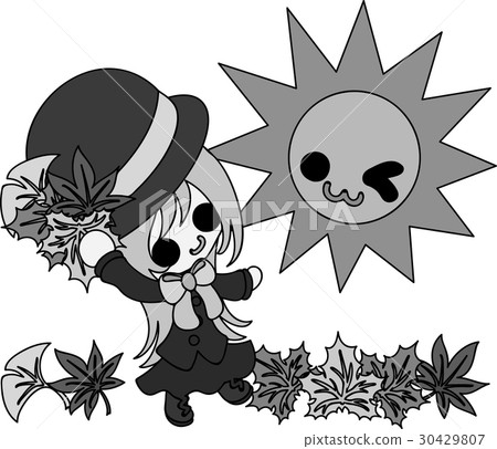 Cute illustration of autumn and girls - autumn sky - 30429807