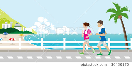 Running couples Summer shoreline Running couples Summer shoreline 30430170