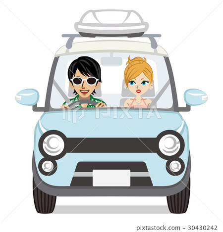 Driving young couple summer clothes white back Driving young couple summer clothes white back 30430242