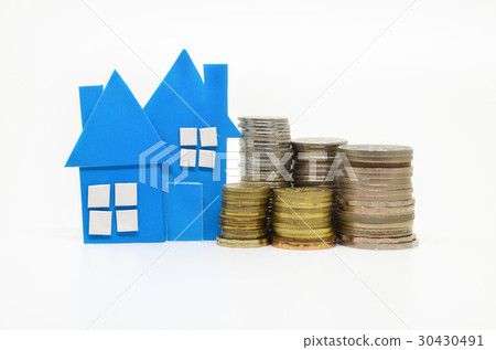 House model and stacks of coins House model and stacks of coins 30430491