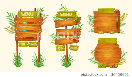 Set of vector cartoon wooden signs of various - Stock Illustration ...