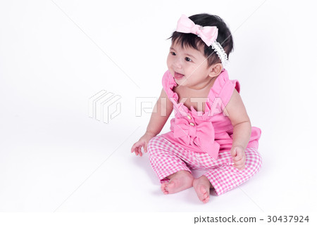 Asian baby girl is smiling and laughing Asian baby girl is smiling and laughing 30437924