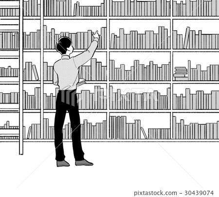 一個男人與一個大書架和一本書 一個男人與一個大書架和一本書 30439074
