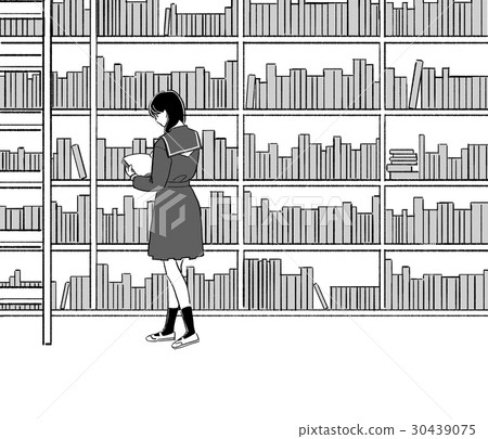 學習大書架和書籍的女孩 學習大書架和書籍的女孩 30439075