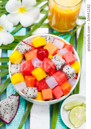 Bowl of fresh exotic fruit salad Healthy breakfast Bowl of fresh exotic fruit salad Healthy breakfast 30441282