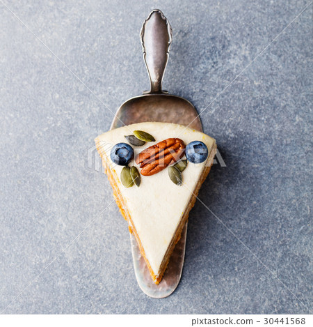 Vegan carrot cake Healthy food Copy space Top view Vegan carrot cake Healthy food Copy space Top view 30441568