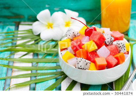 Exotic fruit salad. Healthy breakfast. Copy space. Exotic fruit salad. Healthy breakfast. Copy space. 30441874