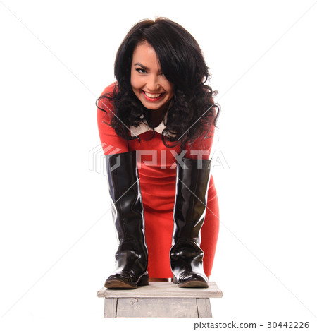 Young smile slim woman in red dress Young smile slim woman in red dress 30442226