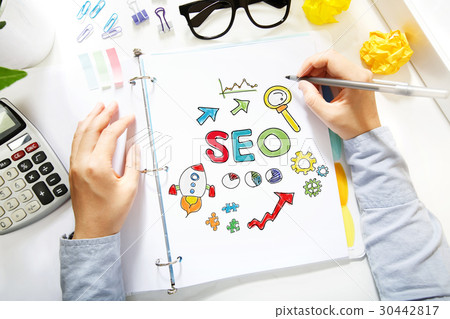 Person drawing SEO concept 30442817
