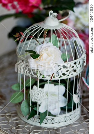 Vintage bird cage decorated with wreath made 30443030