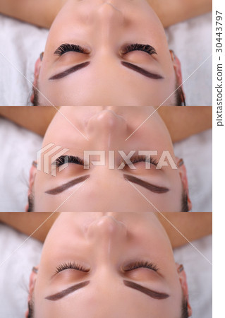 Eyelash Extension Procedure. Comparison of female 30443797