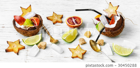 Collage with cocktail of tropical fruits Collage with cocktail of tropical fruits 30450288