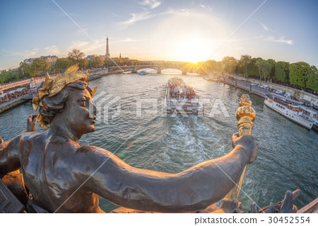 Alexandre III bridge in Paris with boat in France Alexandre III bridge in Paris with boat in France 30452554