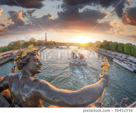 Alexandre III bridge in Paris with boat in France Alexandre III bridge in Paris with boat in France 30452556