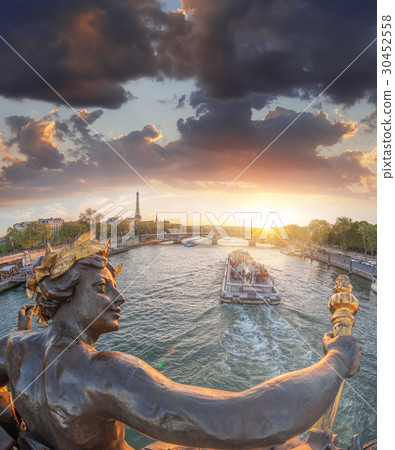 Alexandre III bridge in Paris with boat in France Alexandre III bridge in Paris with boat in France 30452558