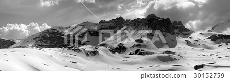 Black and white panorama of snowy mountains 30452759
