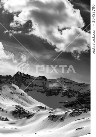 Black and white view on snow mountains in evening Black and white view on snow mountains in evening 30452790