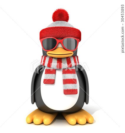 Penguin in a scarf and cap 30453893