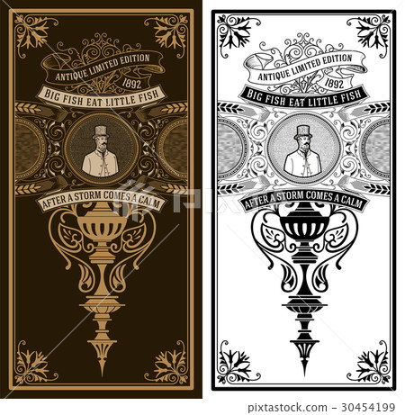 Vintage card. Baroque ornaments and gentleman Vintage card. Baroque ornaments and gentleman 30454199
