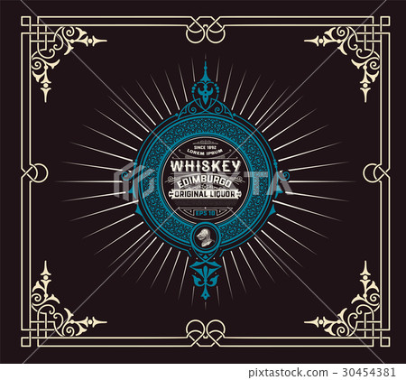Whiskey label with old ornaments. Whiskey label with old ornaments. 30454381