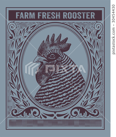 Vintage organic farm fresh rooster card 30454430