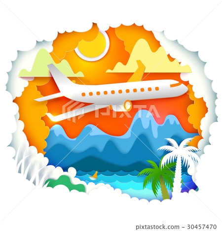 Paper art with sun and aircraft 30457470