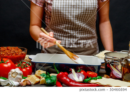 Preparation of homemade lasagna Preparation of homemade lasagna 30460894