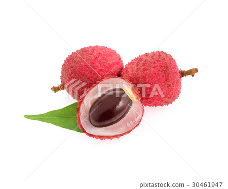 Fresh lychee with leaf isolated on white 30461947