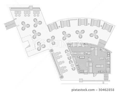 Standard cafe furniture symbols on floor plans 30462858